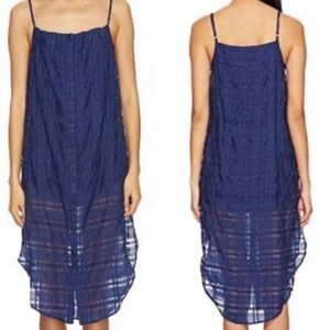 Onia Flora Plaid Blue Button Front Gauze Swim Cover Up Dress SIZE SMALL